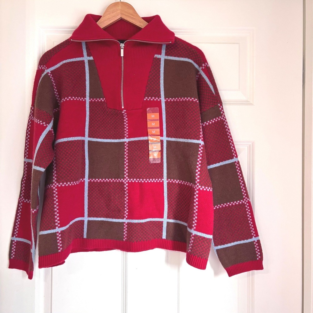 NWT Joseph A. Women's Preppy Boxy Fit Convertible Collar Updated Plaid Sweater